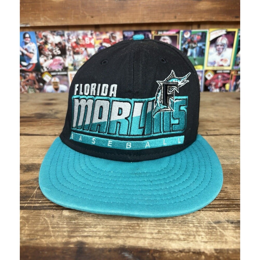 New Era Throwback Florida Marlins SnapBack Hat Cap Spell Out MLB Baseball Black